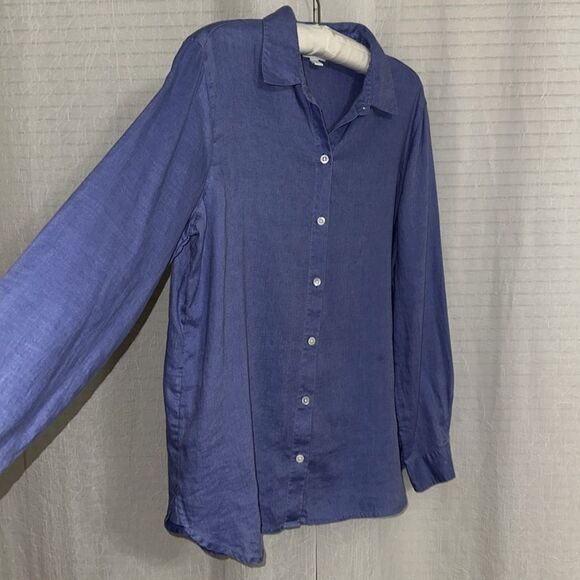 J.Jill S Love Linen Blue Long Sleeve Button Down Collared Essential Shirt - Picture 9 of 14